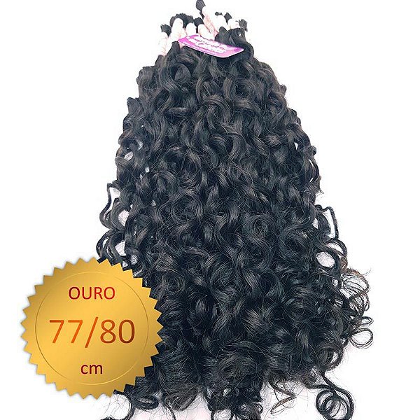 Cabelo Humano Cacheado Caipira, castanho médio, virgem e super macios. 77/80  cm. Com 50 Gramas. Série Ouro. - Mercado dos Cabelos