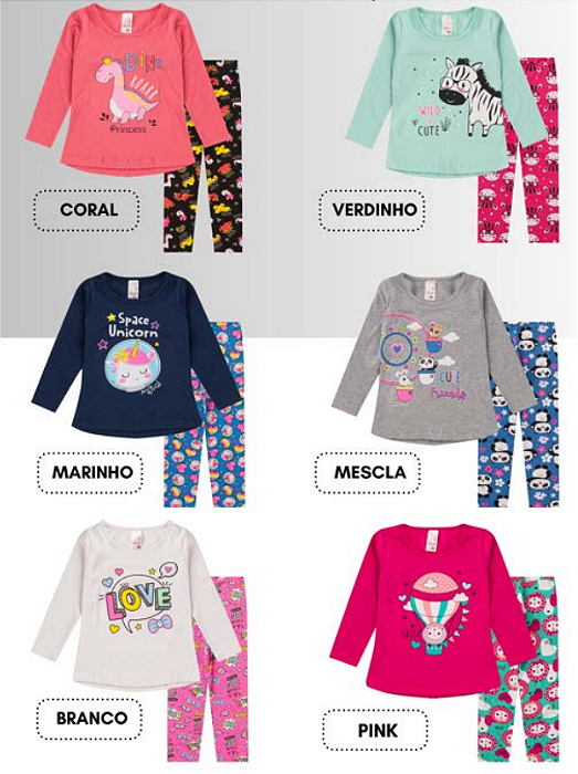 Conjunto Feminino Cotton Estampado Blusa Mullet 1/3 anos