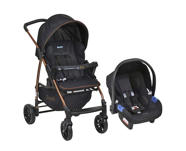 Carrinho de Bebê Burigotto com Bebê Conforto Ecco, Até 15 kg, Preto e Cobre