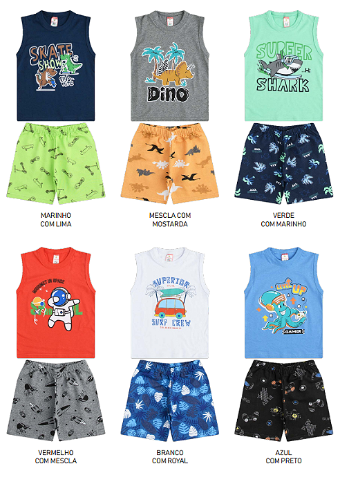 Conjunto Masculino Machão Moletinho Estampado 1 a 8 anos Estampas Sortidas