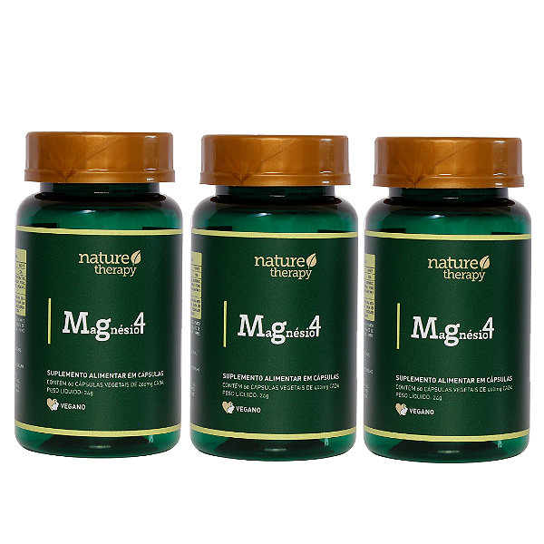MaGnésio4 - 60 cápsulas veganas/pote - 3 potes (SAÚDE INTESTINAL, MUSCULAR, CEREBRAL E DORES EM GERAL)