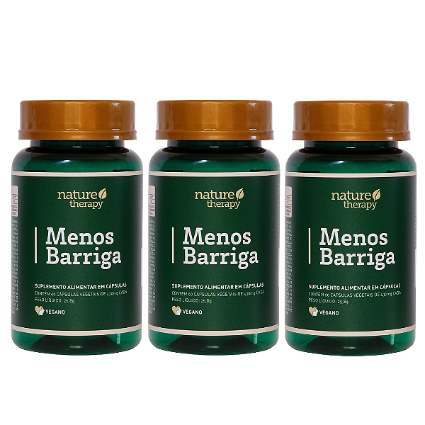 Menos Barriga -Emagrecedor com Fibras com hibisco, óleo de coco e hibisco -3 potes com 60 cápsulas veganas cada