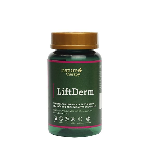 LiftDerm - Suplemento Rejuvenescedor c/ácido hialurônico, silício e antioxidantes - 30 cápsulas veganas