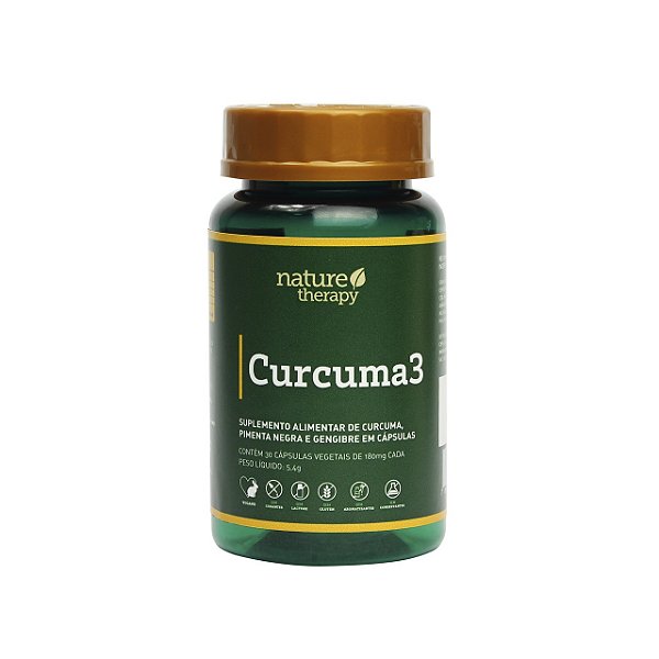 Curcuma3 - Açafrão com gengibre e pimenta negra de alta biodisponibilidade- 30 cápsulas veganas