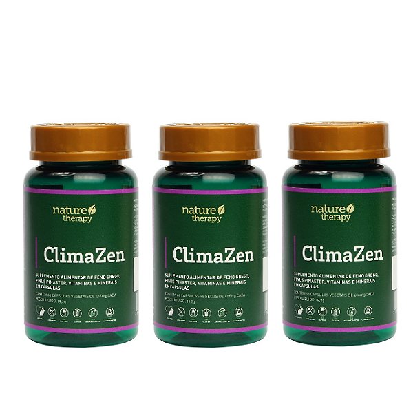 ClimaZen - Suplemento para Climatério/Menopausa com Fitoterápicos, vitaminas e minerias - 3 frascos com 60 cápsulas veganas cada