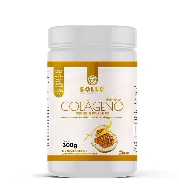 Colageno Hidrolisado *COM FRUTAS DE VERDADE* (Acido Hialuronico, Vitaminas Minerais, Coenzima Q10) Sabor Maracujá - 300g
