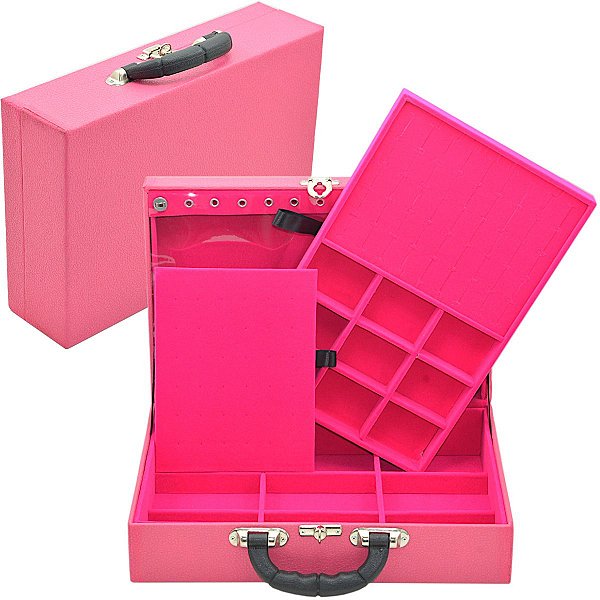 Maleta de Joias Dupla Grande 35 x 23,5 x 9,5 cm - Com Espelho Rosa com Pink