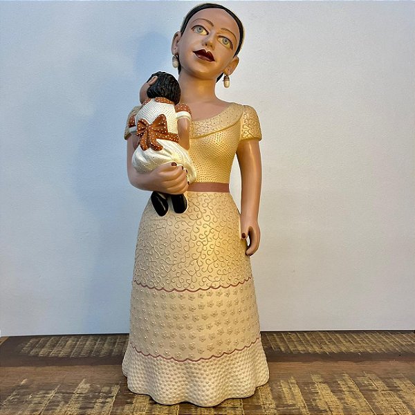 Escultura Mãe com Criança 60cm | Zezinha | Coqueiro do Campo