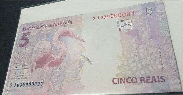 Cédula 5 reais numeração bonita 035000001