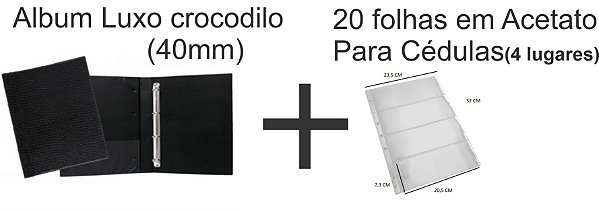 Álbum Fichário Pasta Cédulas + 20 Folhas Acetato premium + Brinde