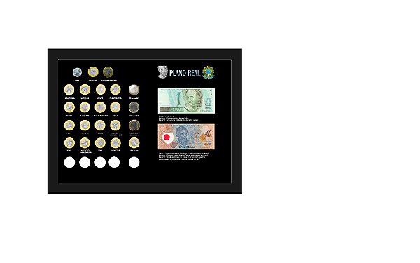 Quadro Expositor moedas 1 real comemoratrivas e cédulas