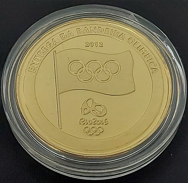 Medalha Moeda Entrega Da Bandeira Olímpica Banhada Ouro