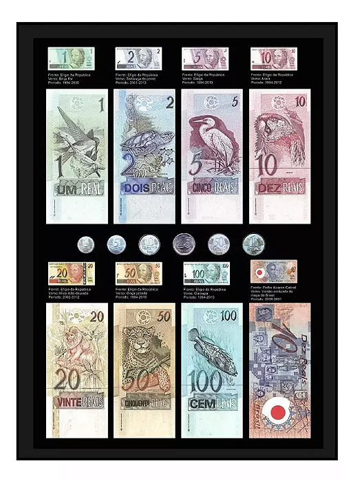 Quadro Cédulas Primeira Familia Plano Real Moedas Completo