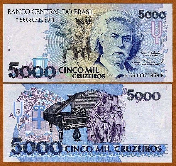 Cédula  5.000 Cruzeiros 1993 Carlos Gomes  Fe C221