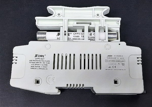 Porta Fusível Solar CFPV-63T 10x85 1500VCC c/ fusível 15A
