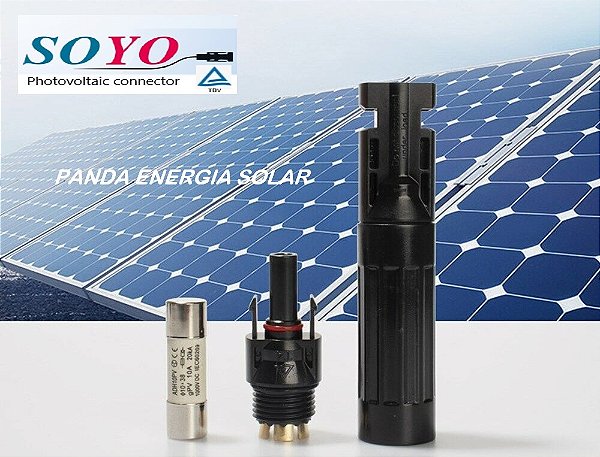 Conector MC4 Com Porta Fusível 10x38 1000Vdc PV-LTMB01 SOYO (fusível interno não incluso)