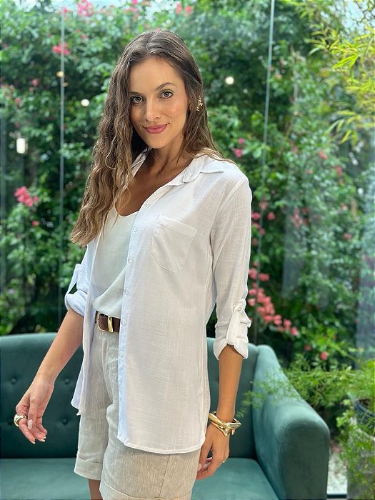 Camisa Feminina Tradicional Viscose Elastano Off-White