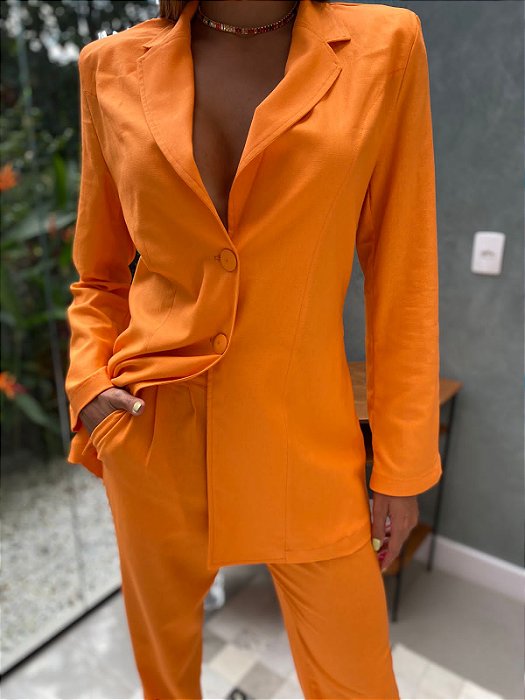 Maxi Blazer Feminino Alfaiataria Oversized Bárbara Laranja