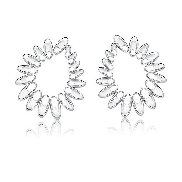 Brinco Com Ovais Vazados E Lisos Banhado A Ródio