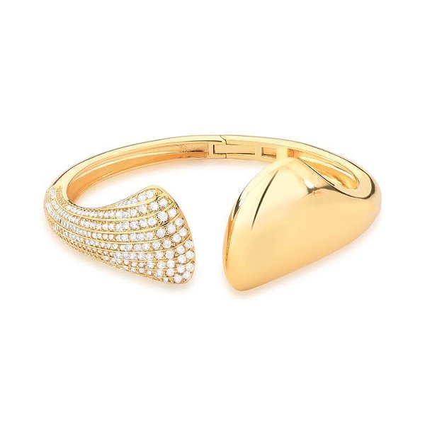 Bracelete Curvo e Liso Cravejado de Zircônias Banhado A Ouro