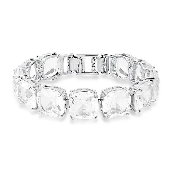 Pulseira Com Cristais Quadrados Incolor Banhado A Ródio