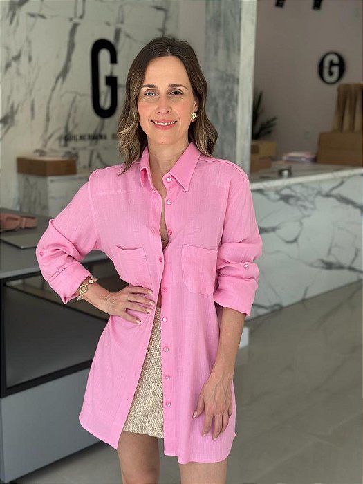 Camisa Feminina Tradicional Viscose Elastano Rosa Barbie