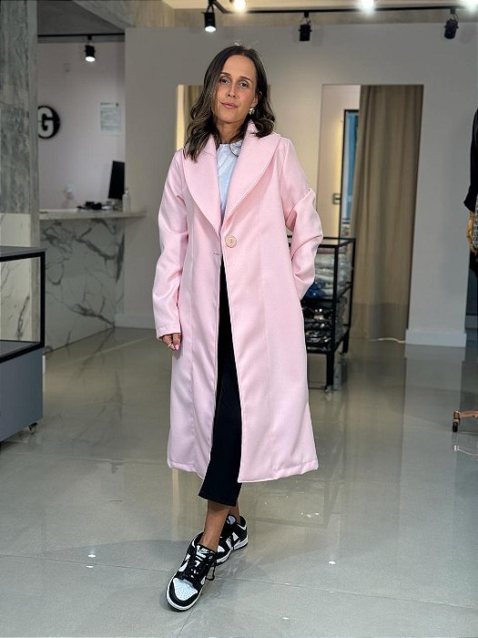 Sobretudo Feminino Lã Batida Comprimento 7/8 Rosa Chá