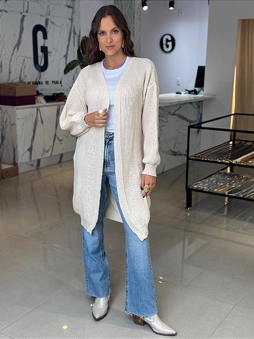 Sobretudo Feminino Tricô Liso Pérola