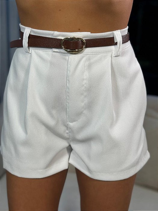 Shorts Feminino Alfaiataria Veludo Livia Branco