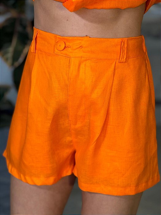 Shorts Feminino Alfaiataria Linho 100% Livia Tangerina