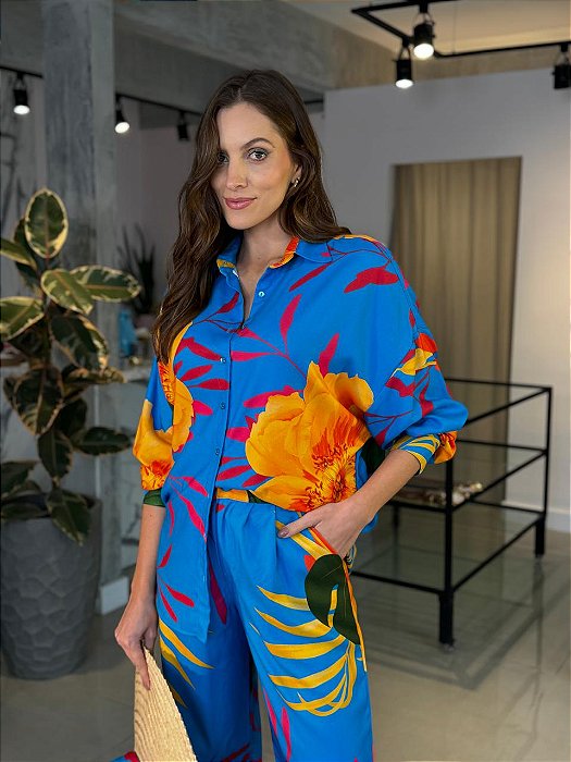 Camisa Feminina Oversized Viscose Estampa Floral