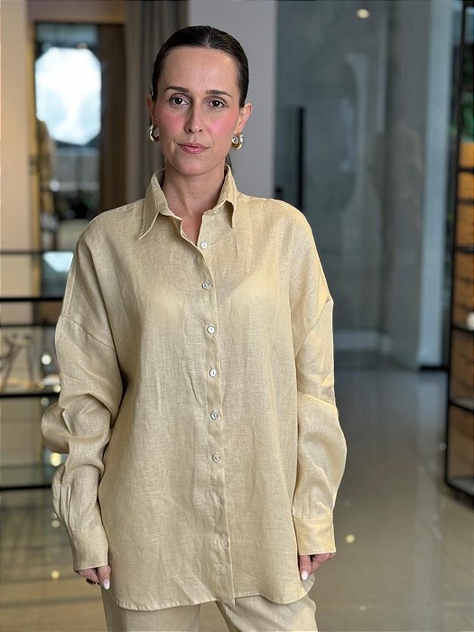 Camisa Feminina Oversized Linho 100% Amêndoa