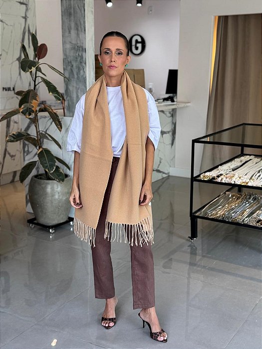 Cachecol Flanela Escovado Dupla Face Amêndoa