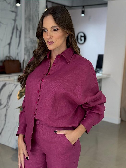 Camisa Feminina Oversized Linho 100% Vinho