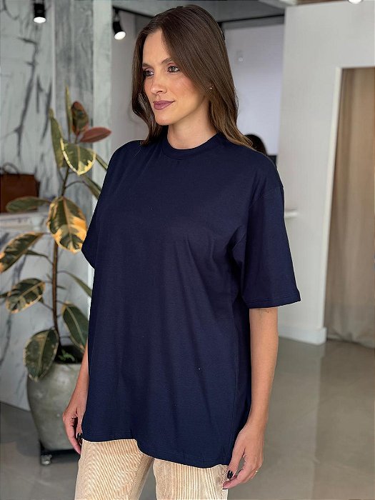 T-shirt Feminina Malha Oversized Aisha Azul Marinho