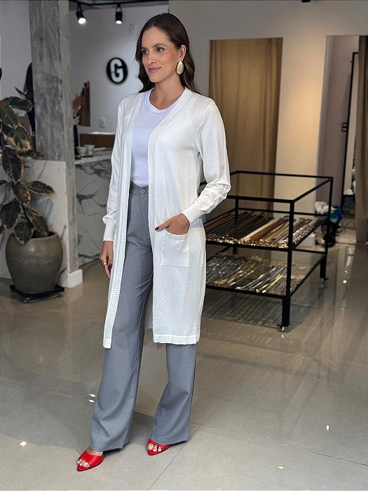 Cardigan Feminino Tricô Leve Off-White