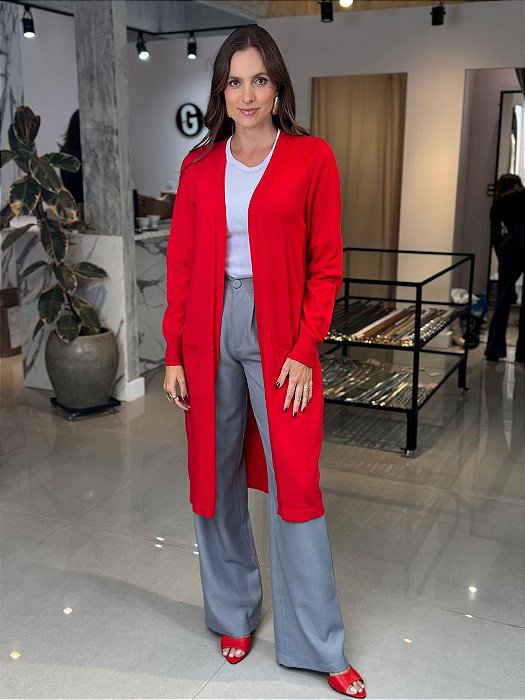 Cardigan Feminino Tricô Leve Vermelho