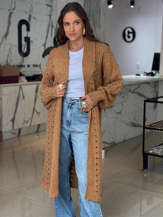 Sobretudo Feminino Tricô Mesclado Caramelo