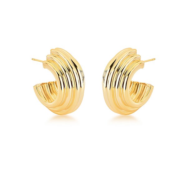 Brinco Meia Argola Texturizado Banhado A Ouro