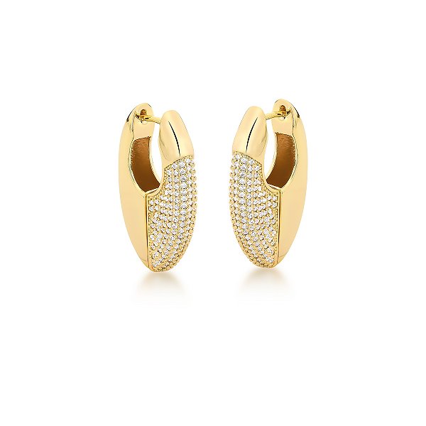 Brinco Argola com Zircônias Oval Banhado A Ouro