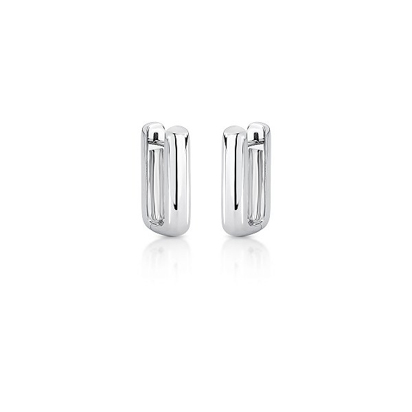 Brinco Argola Liso Retangular Banhado A Ródio