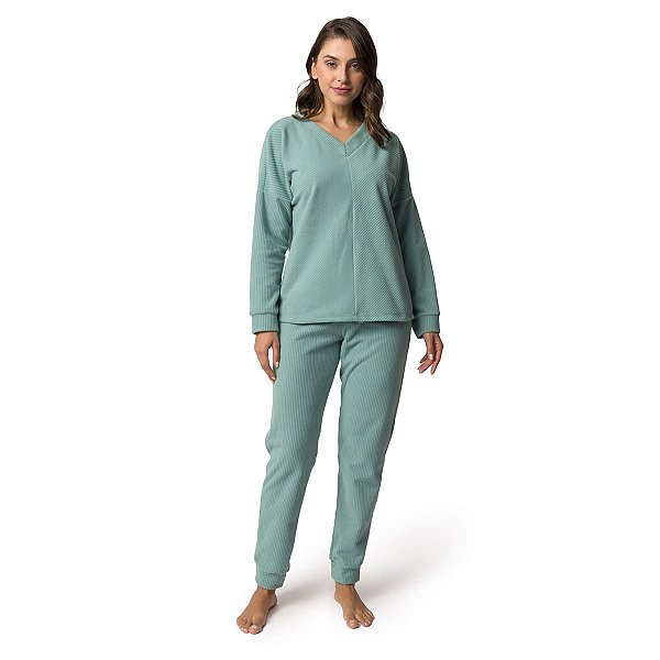 Pijama Feminino Longo Soft Canelado Verde - Inspirate - A Sua Loja de  Pijamas, Camisolas & Short Doll