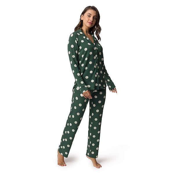 Pijama Feminino Longo Aberto Poá Green