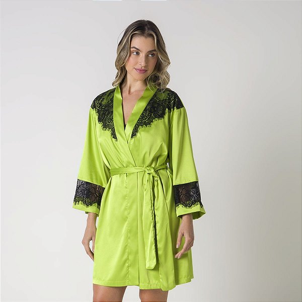 Robe Feminino Curto Cetim Verde Kiwi