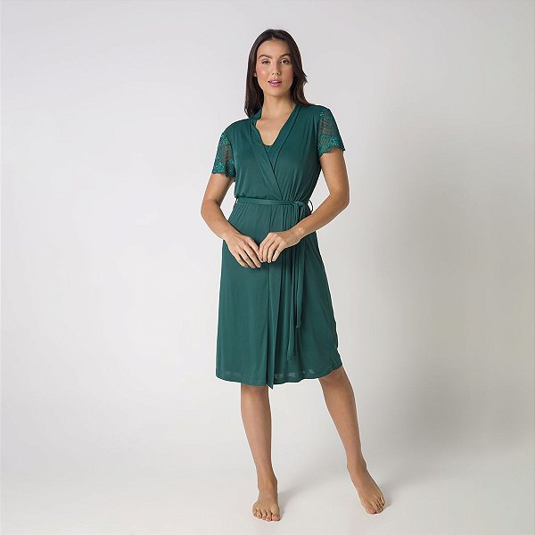 Robe Feminino Curto Verde Linkon com Renda