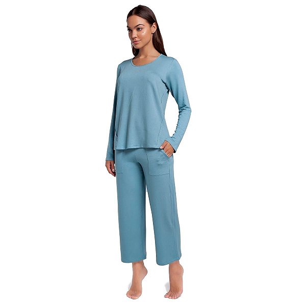 Pijama Feminino de Inverno Azul Cerâmica com Bolso