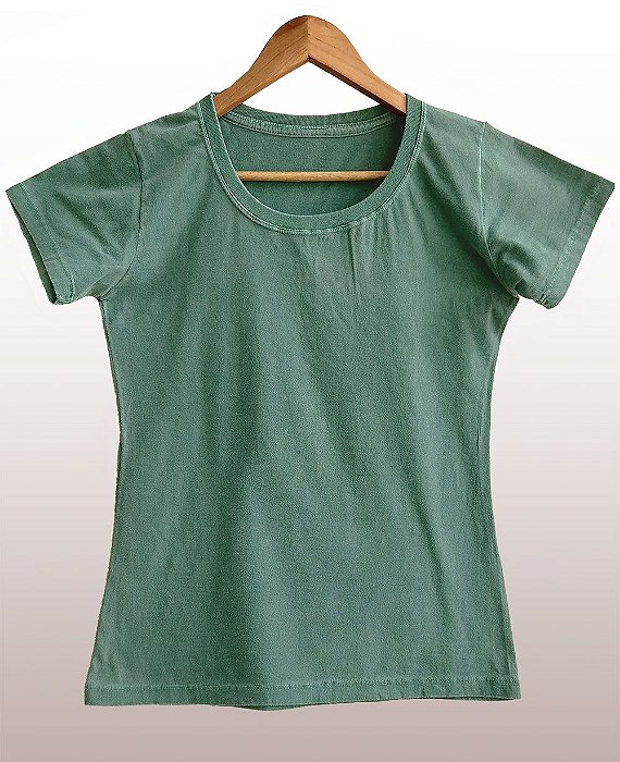 Camiseta Feminina Estonada lisa Algodão Musgo