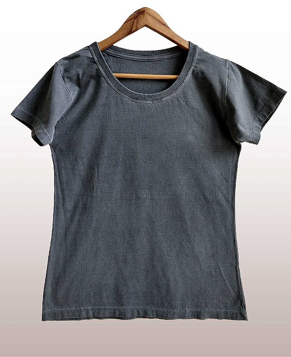 Camiseta Feminina Estonada lisa Algodão Cinza Chumbo