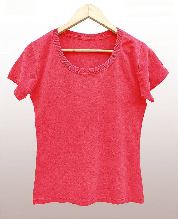 Camiseta Feminina Estonada lisa Algodão Salmão