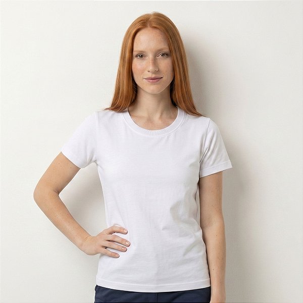 Camiseta Feminina Pré-Encolhida lisa Algodão Branca